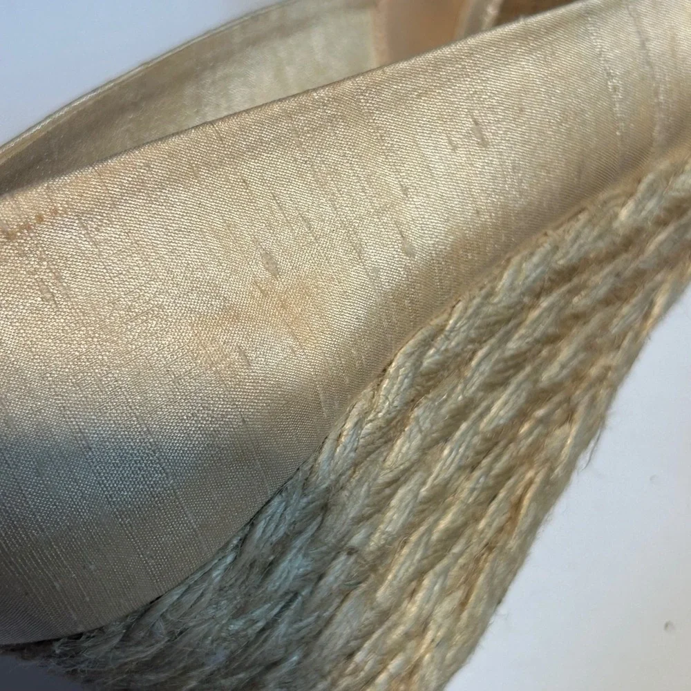 Lauren‎ Ralph Lauren Cecilia Parchment Shantung Espadrille Wedges Gold 9B Spain